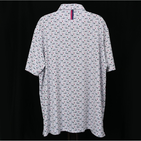 MINT! Rhoback Mens 3XL Polo Shirt Bev Golf Cart Drinks Print White Luxury Preppy - Picture 3 of 8
